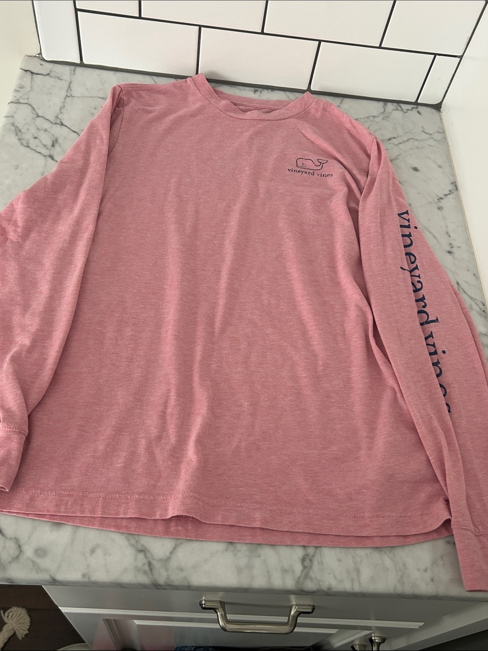 Vineyard Vines Long Sleeve Tee in Dusty Rose with Navy Logo